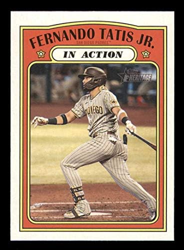 2021 Topps Heritage #138 Fernando Tatis Jr. em ação San Diego Padres MLB Baseball Trading Card