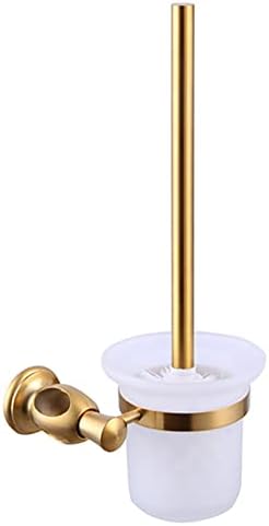 Escova de vaso sanitário com suporte, escova de banheiro de parede de parede dourada escovada com suporte, suporte de escova de vaso sanitário de aço inoxidável com copo de vidro