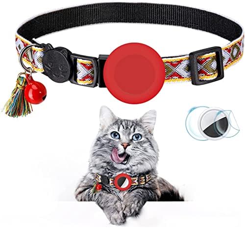 Colar de gato com fivela ajustável Bell e caixa de tags de ar de silicone compatível com airtag geométrico de colar de pet -colar