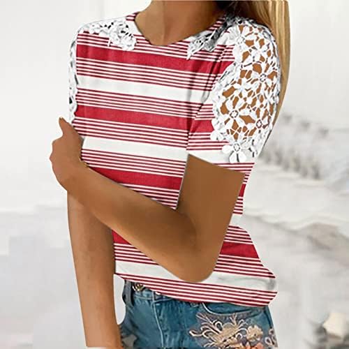 Tops femininos para verão 2023 Moda de moda T-shirt Lace Mangas curtas Blusa Roul Round Casual Tops Casual