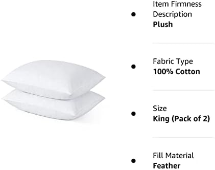 Almofadas de cama Puredown® Feathers para travesseiros macios adormecidos tamanho King Size algodão Conjunto de 2