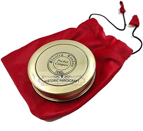Vintage Brass Bruton Compass, 2 Poema Náutico Pocket Compass com capa vermelha portátil Pocket Compass Maritime Gift