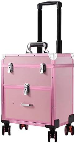 Xzjjz Maquiagem Balsa de viagem Cosméticos Caixa de armazenamento rosa Retro Profissional Makeup Trolley Wheel Transport