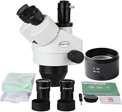Lente de microscópio estéreo trinocular Koppace, 3,5x-45x, microscópio de zoom estéreo trinocular, interface de câmera de microscópio 1x