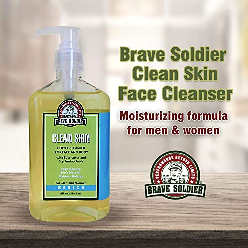 Brave Soldier Limpo Clea Face Face Cleanser Para homens e mulheres Hidratante Lavagem de rosto para pele sensível, oleosa ou seca, removedor de maquiagem suave | Garrafa de bomba 8 fl. oz. / 236,5 ml