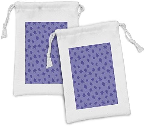 Conjunto de bolsas de tecido de estrela de Ambesonne de 2, Monocroma Night Sky Background Cosmos Objetos Graphic pop Style Style Art, pequeno saco de cordão para máscaras e favores de produtos de higiene pessoal, 9 x 6, violeta azul