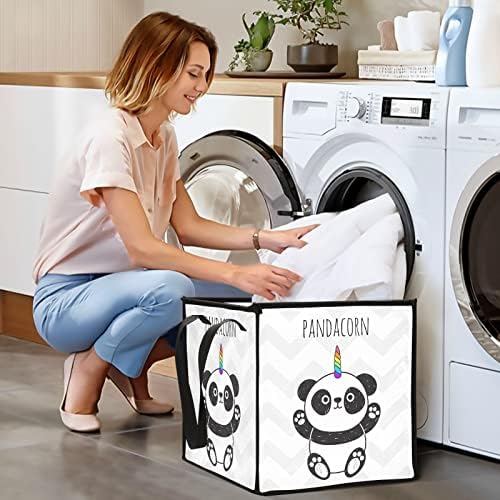 Keepreal Rainbow Panda Unicorn Cube Storage Bin com alças, cesta de armazenamento de organizador dobrável grande para