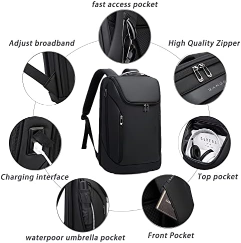 Mochila de viagem Uaskmeyt para homens, mochila de laptop de laptop mochila resistente a água com porta de carregamento USB