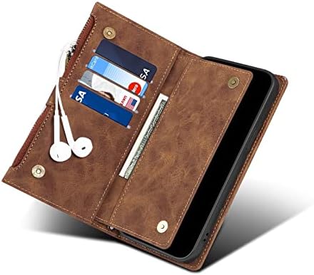 Caixa de proteção telefônica Caixa de carteira compatível com iPhone 11 6.1 polegadas de zíper com slot de cartão de bloqueio de RFID, bolsa de zíper magnética com pulseira de pulseira, capa de capa de couro vintage PU