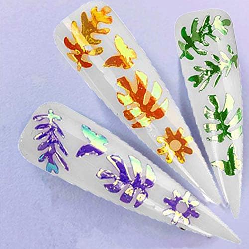 Cfsafaa unha artes 16 lençol laser laser holográfico adesivo adesivo de flor colorido sky manicure decalques de transferência de manicure kit de decoração diy kit de manicure ferramentas