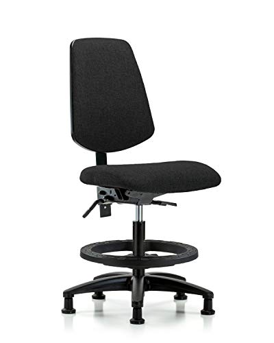 Labtech Seating LT42243 Cadeira de bancada média, tecido, base de nylon de fundo médio - anel preto do pé, desliza, preto
