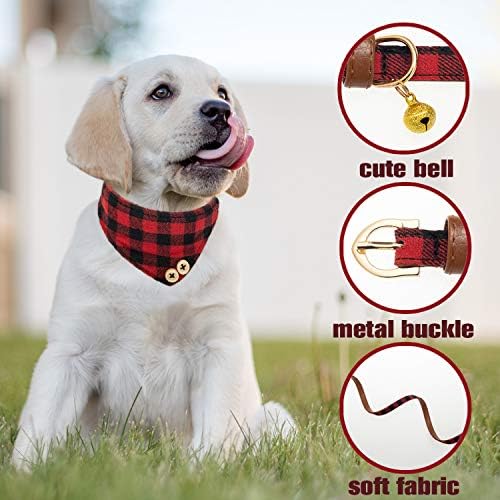 Colarinho de cachorro pequeno - colarinho de gravata e bandana - colarinho de cachorrinho bonito com sino - cães ajustados de couro macio ajustável - tocando ao ar livre, caminhada, festa interna, etc.