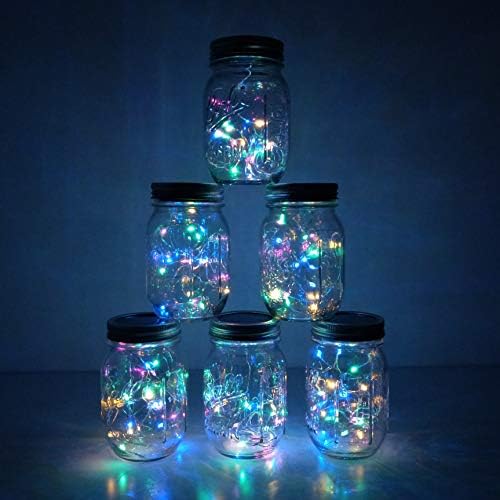 Decorman Solar Mason Jar Lights, 6 pacote 20 LED LED WATER Impermead Star Fairy Star Firefly Jar Light