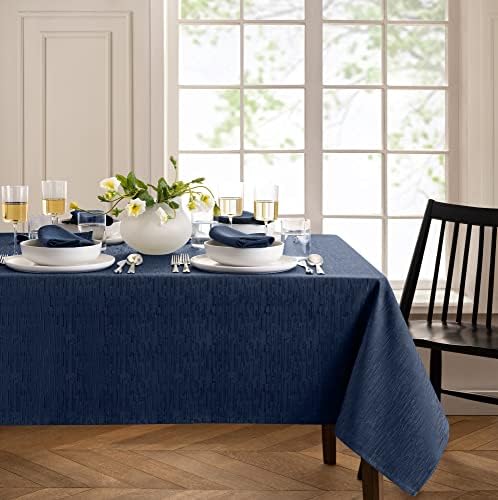 Elrene Home Fashions Continental Solid Solid Texture Water and Stain Toalhada de mesa, Retângulo de 60 x120, Marinha
