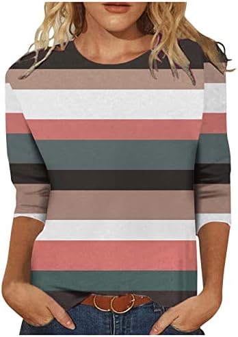 Sorto de moletons do bloco de cores feminino Crewneck No Hood Plain Camisetas 3/4 de manga Pullover Tops Roupas da moda