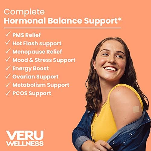 Patch de equilíbrio hormonal de bem -estar veru para mulheres competem pacote - myo -inositol & d -chiro, ashwagandha, energia b12 - alívio do PMS, suporte mensural, estresse e energia de humor e energia