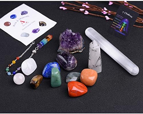 Amoystone 13 PCS Chakra Crystal Stones Kit de cura espiritual Metafísica Reiki Balanceamento Energia de Energia Natura