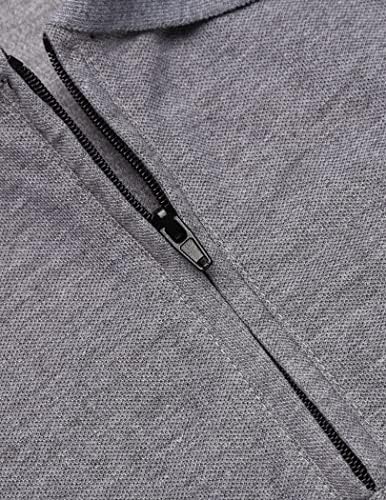 Coofandy Men's Zipper Camisetas Polo de Manga curta Camisa de golfe Slim Fit Casual T Sirtas com bolso