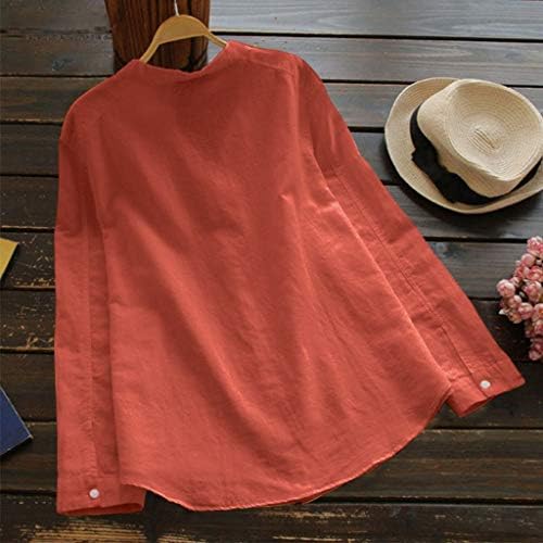 Camisas de linho de algodão para mulheres outono de pocket fofo de pocket tamis de manga longa tamis de manga longa Plus Size Moda Tops de blusa confortável