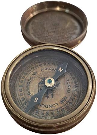 Rainha de latão náutica Victoria Compass Antique acabamento vintage de bolso magnético