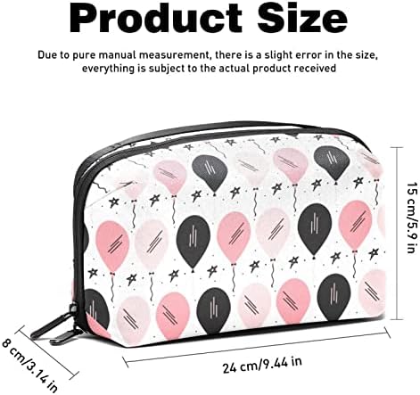 Bolsa de maquiagem de padrão de balão rosa e preto para bolsa de organizador de viagens portátil para bolsa para saco de