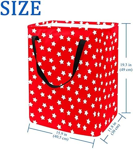 White Star Pattern Christmas Red Laundry Horty, 60L Cesto de Lavanderia Felizes com alças longas para armazenamento de