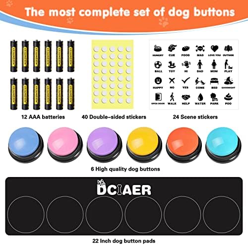 Botões de cachorro dciaer para comunicação, botões falando para cães, 6 botões de som graváveis ​​+ 24 padrões de