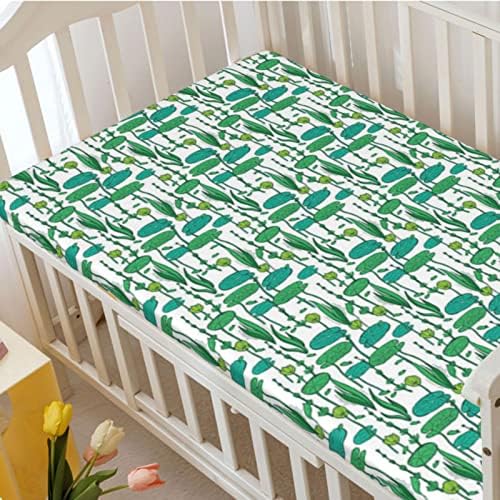 Pântano com tema de mini folhas de berço, lençóis portáteis de mini berço lençóis de colchão de materiais de materiais ou lençóis de criança, 24 “x38“, verde-marinho verde verde