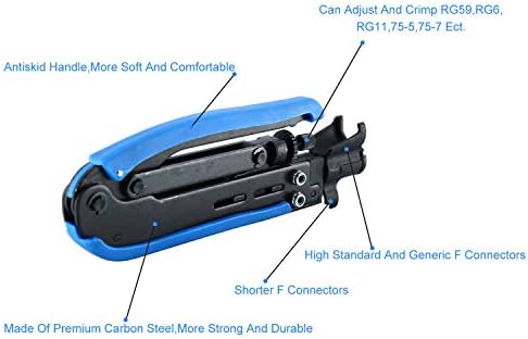 Tool de compressão coaxial Yaetek Stripper Crimper Crimper, kit de ferramentas de remoção de crimpagem coaxial RG6 RG59 RG11 75-5