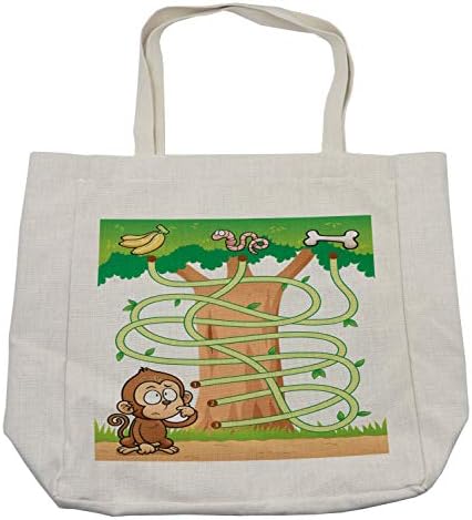Bolsa de compras de atividades de desenho animado de Ambesonne, macaco curioso tentando alcançar a Floresta Funky