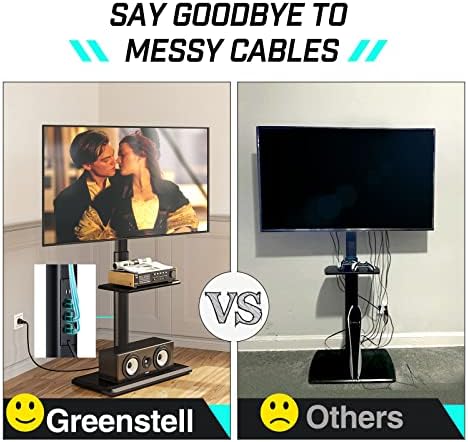 Greenstell TV Stand With Power Outlet & Av Shelf, Stand Universal Floor TV por 32-70 polegadas, suporte de TV giratório,