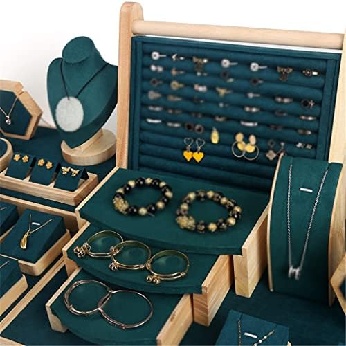 Smljlq Jewelry Box Jewelry Exibir acessórios de colar de pingente de pingente Stand Brincos de anel de madeira maciça Conjunto de assento de assento de armazenamento combinado de armazenamento