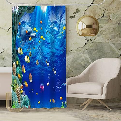 Yeele peixe chuveiro cortinas oceano azul sob a cortina de chuveiro do mar para decorações de banheiros de poliéster à prova d'água