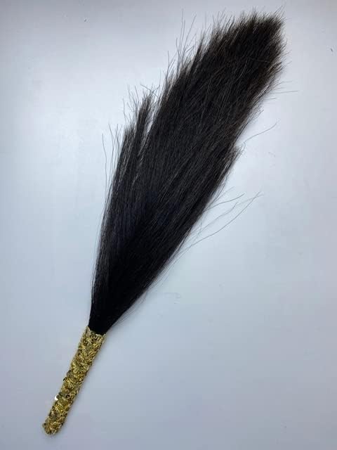 MSBFea African Feather Fan 65-70cm Black Africano Nigeriano Nibra Hordail Handmade for Party & Wedding Decoration With