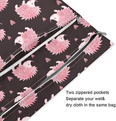 ZZXXB Pink Hedgehog Love Water impermeável bolsa molhada fralda reutilizável bolsa seca molhada com zíper para o ginástica de