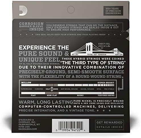 D'AdDario XL Mei -rodadas Bass Guitar Strings - EnR71 - Long Scale - Luz regular, 45-100