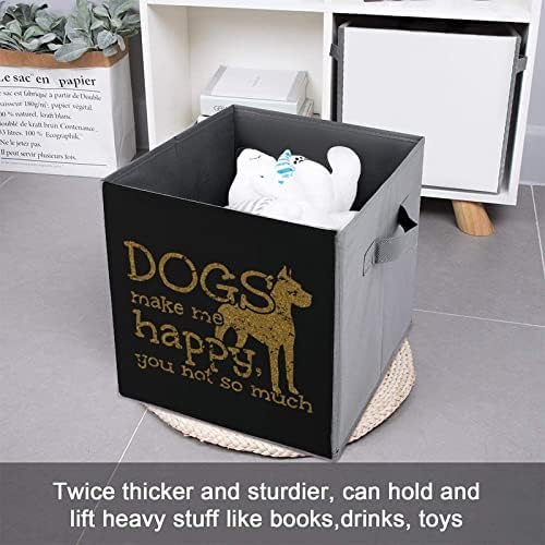 Cães me fazem feliz PU couro dobra de armazenamento colapsável cesta organizadora de cubos com alças