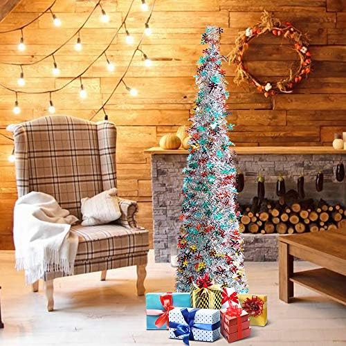 Árvore de Natal de N&T Nieting, Tins de Natal Pop -Pop Tinsel de Tinsel de 5 pés de 5 pés para decorações de férias, exibição domiciliar, decoração de escritório, decoração de Halloween