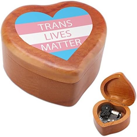 Trans Lives Matter Heart Wood Music Box Vintage Musical Box Prese