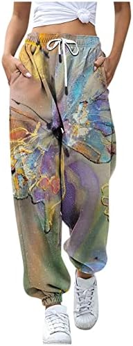 Calça de moletom feminina elástica de cordão alta de borboletas lindas de borboletas impressas de seda super macia