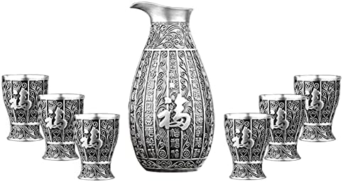 S999 Conjunto de vinhos de prata esterlina, conjunto de símbolos chineses esculpidos em símbolos de flagon fu, para vodka,