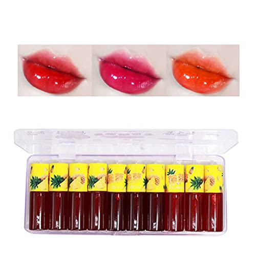 Lipstick em conjunto de 10 esmaltes de frutas de frutas de frutas criativo para uso diário de veludo batom líquido