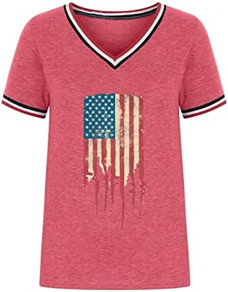 Tops de verão para mulheres camisetas casuais em vil de pescoço dos EUA bandeira lateral lateral dividir camisas de manga curta Tops de túnica solteira