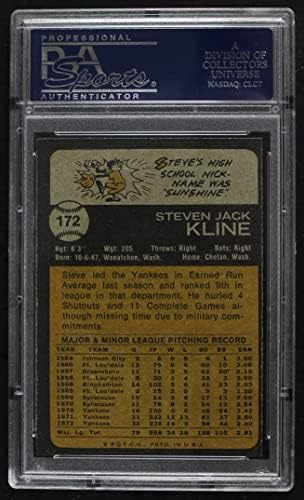 1973 Topps # 172 Steve Kline New York Yankees PSA PSA 8.00 Yankees