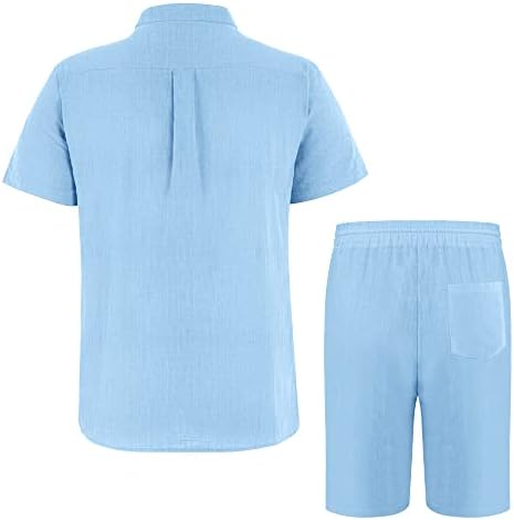 Fommykin Men's Linen Sets Button Down Guayabera e shorts Configurar o traje de traje de traje de 2 peças de Summer Beach