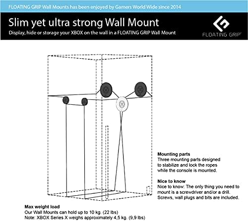 Xbox Series x Solução de montagem de parede por garra flutuante - Kit de montagem para consoles pendurados e exibindo na sala de videogame