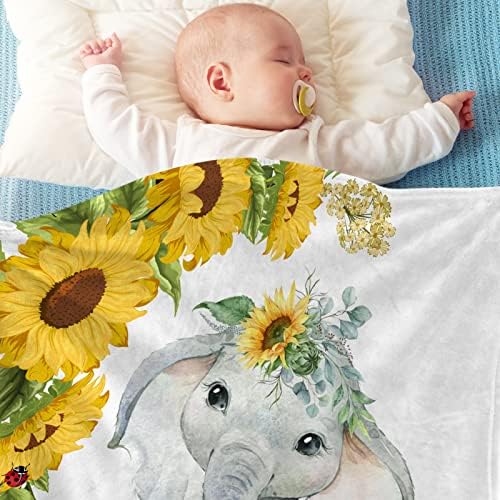 Nome personalizado Cobertor de bebê para meninos meninos, design de girassol personalizado Design de elefante de flanela macia