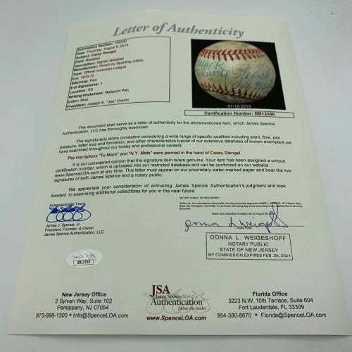 Nice Casey Stengel Single assinou beisebol oficial da Liga Americana com JSA CoA - Bolalls autografados