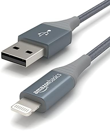 Basics iPhone Charger Cable, Nylon USB-A para Lightning, MFI Certified, para Apple iPhone 14 13 12 11 X XS Pro, Pro Max, Plus, iPad,