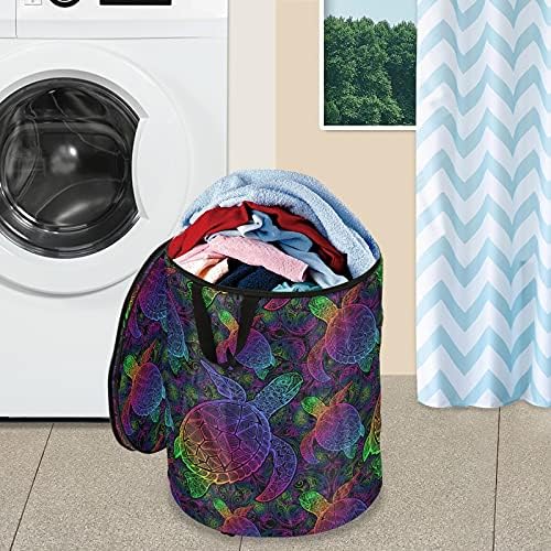 Tartaruga marinha Multicolor Pop Up Laundry Horty com tampa de cesta de armazenamento dobrável Bolsa de lavanderia dobrável para o dormitório do hotel de acampamento